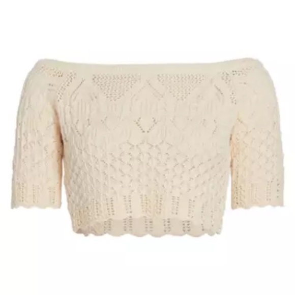 Ba&sh Paris 100% cotton Jensen Cropped knit Sweater in cream NEW - Picture 2 of 10